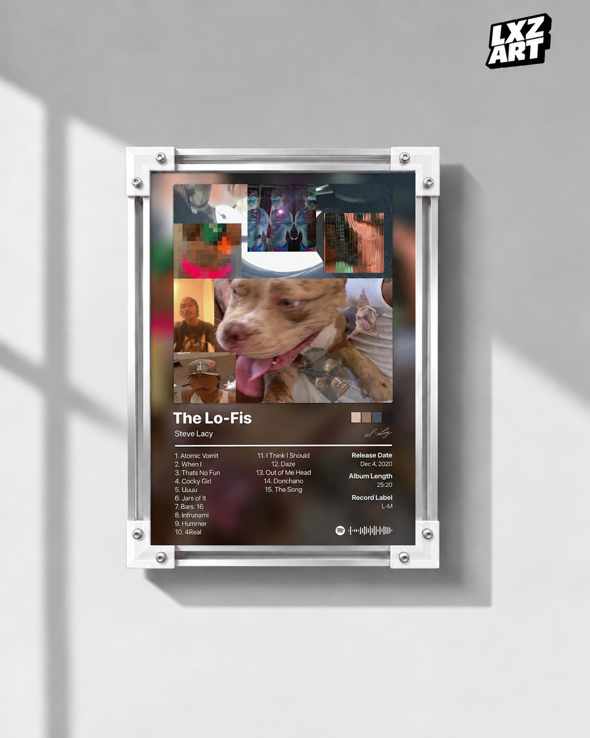 Steve Lacy The Lo-Fis Tracklist Poster — gray wall front view; frame for display only