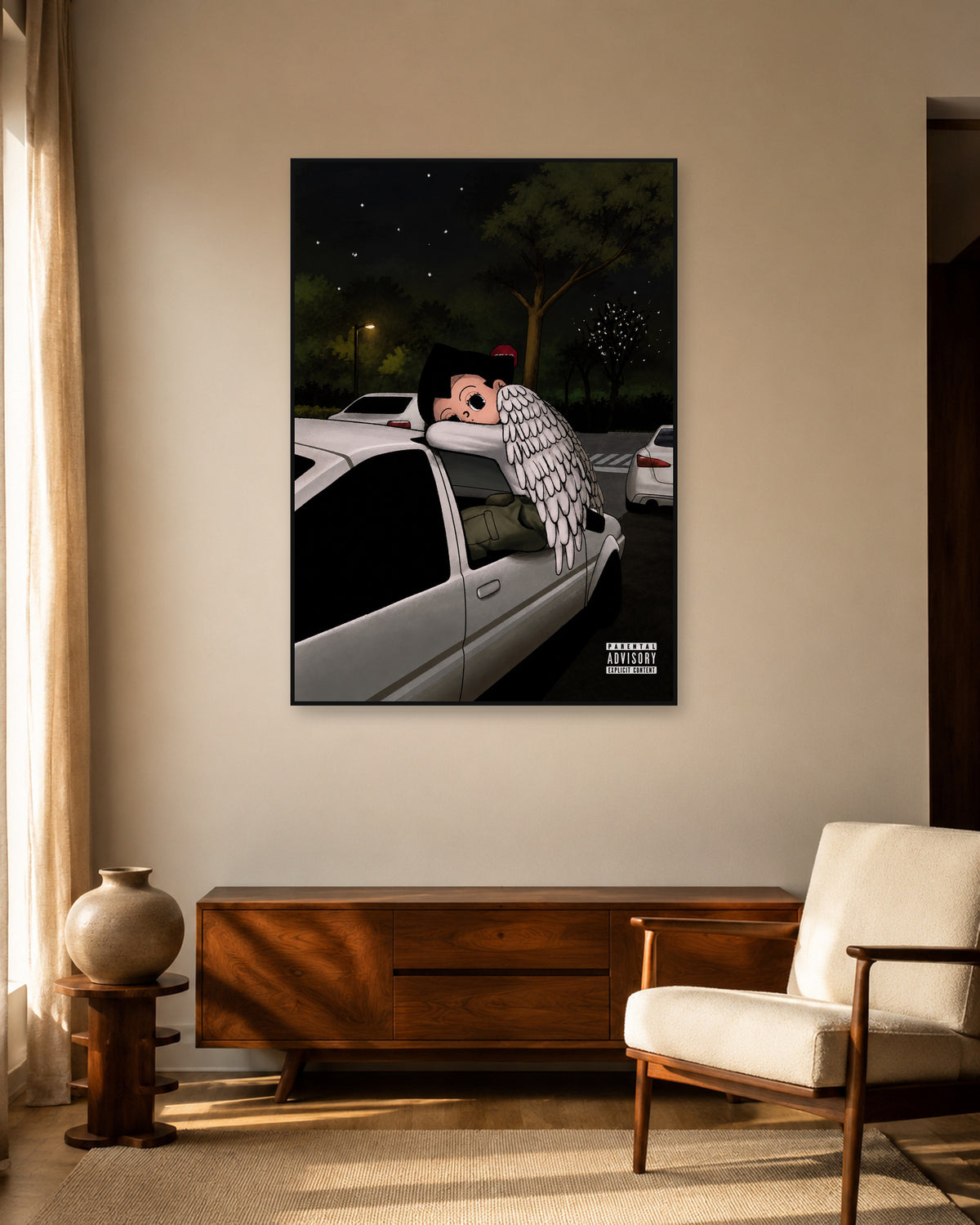 Blood Orange Negro Swan Astro Boy fan art poster — warm living room display