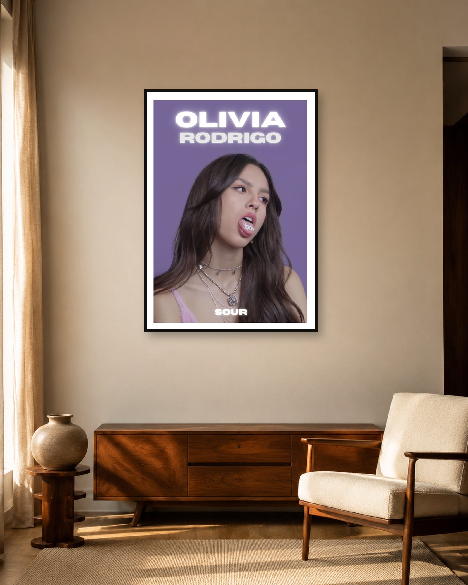 Olivia Rodrigo SOUR Purple Portrait Album Poster | Unframed Wall Art - living room mockup