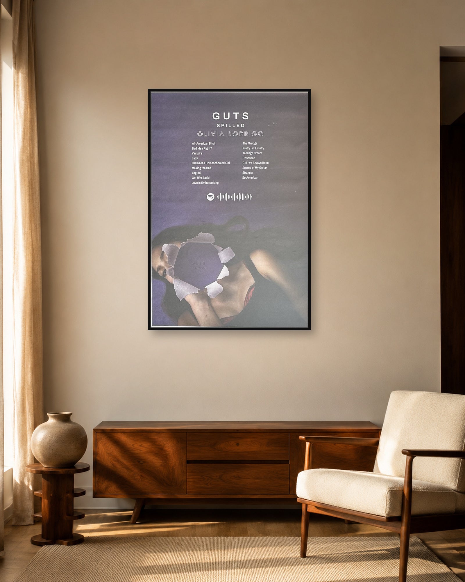 Olivia Rodrigo GUTS (spilled) Deluxe Tracklist Album Poster | Unframed Wall Art - living room mockup