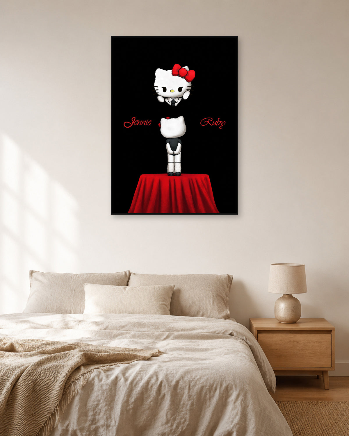 JENNIE Ruby Hello Kitty fan art poster — natural light bedroom display