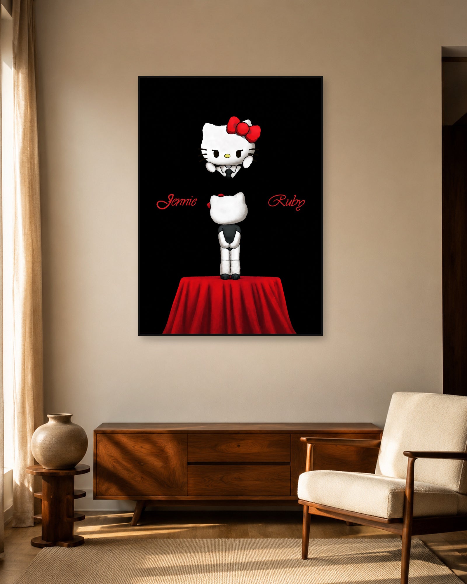 JENNIE Ruby Hello Kitty fan art poster — warm living room display
