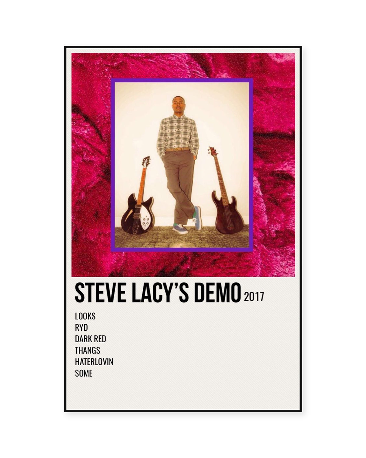 Steve Lacy's Demo Magenta Tracklist poster — front view in a thin black display frame
