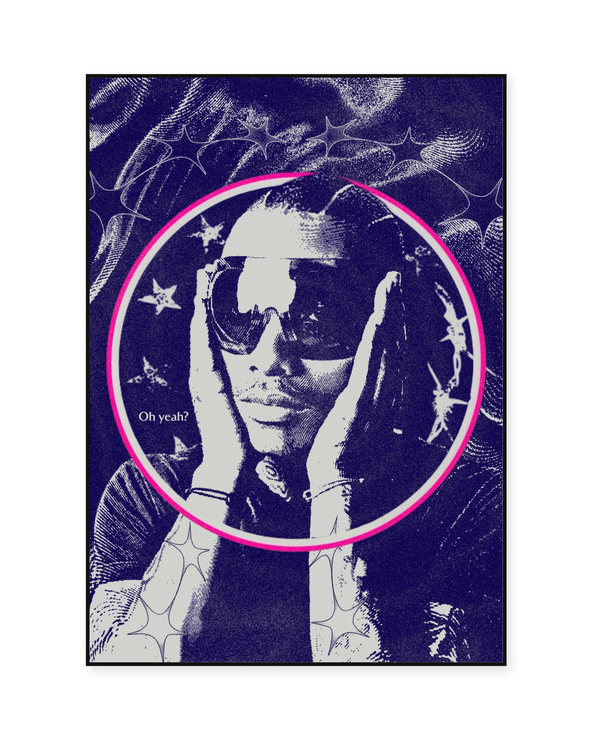 Steve Lacy Oh yeah? Indigo Halo poster — front view in a thin black display frame