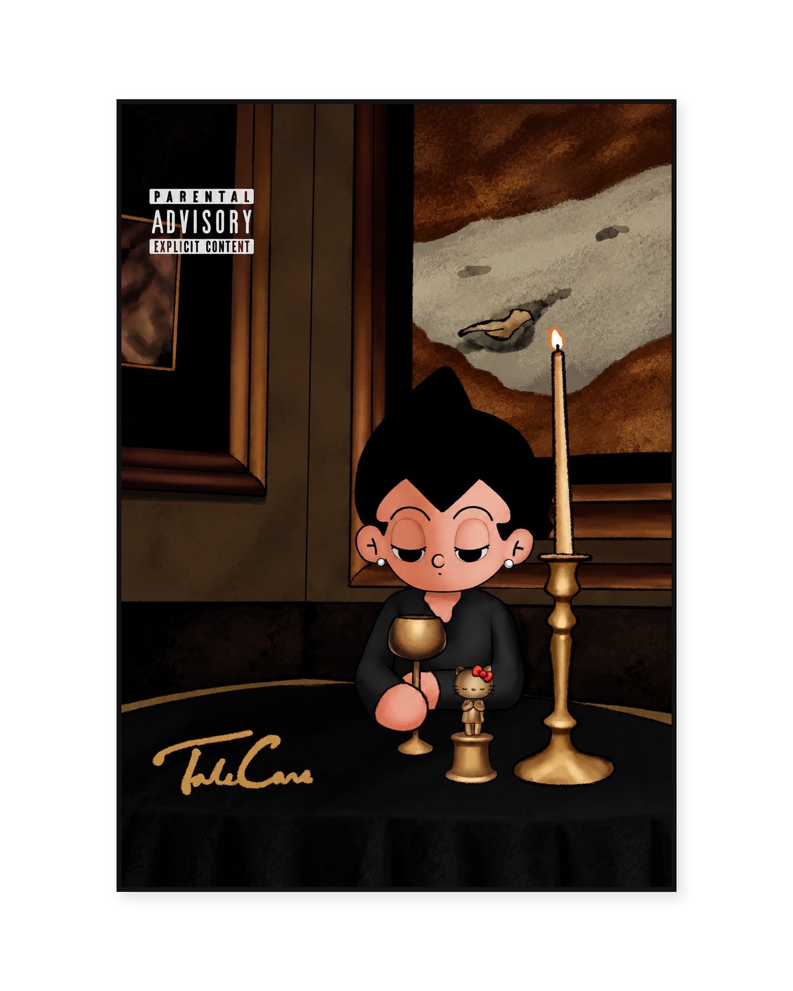 Drake Take Care Astro Boy fan art poster — white background, thin black display frame
