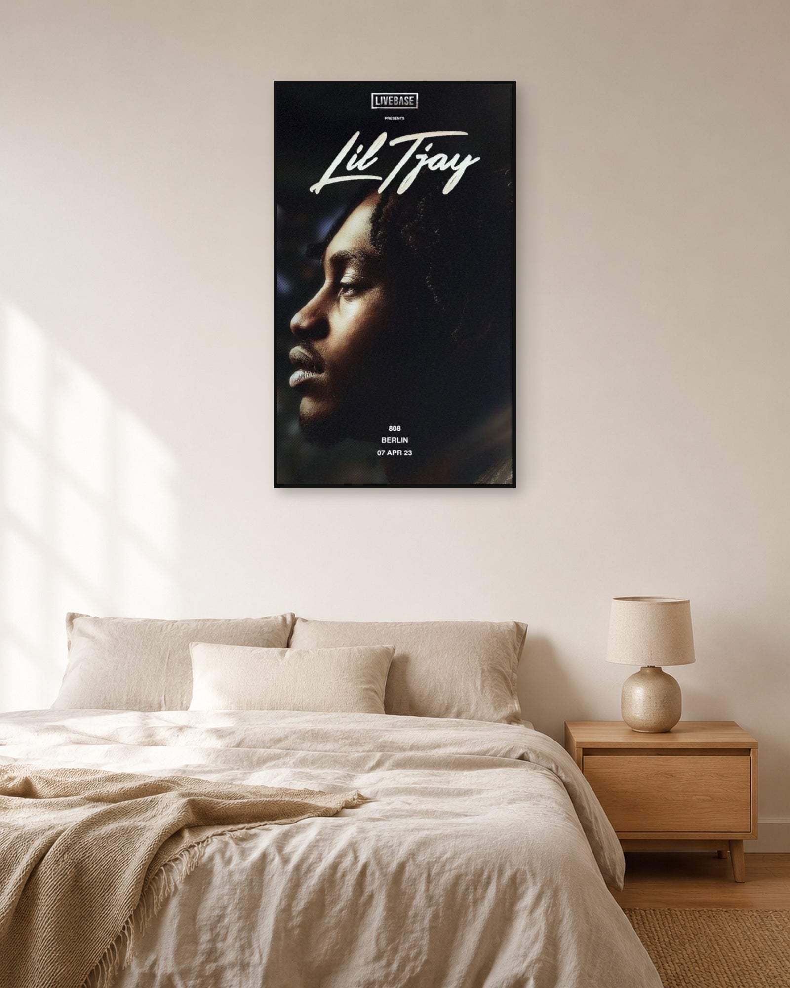 Lil Tjay Livebase Berlin Concert Portrait poster — natural-light bedroom display